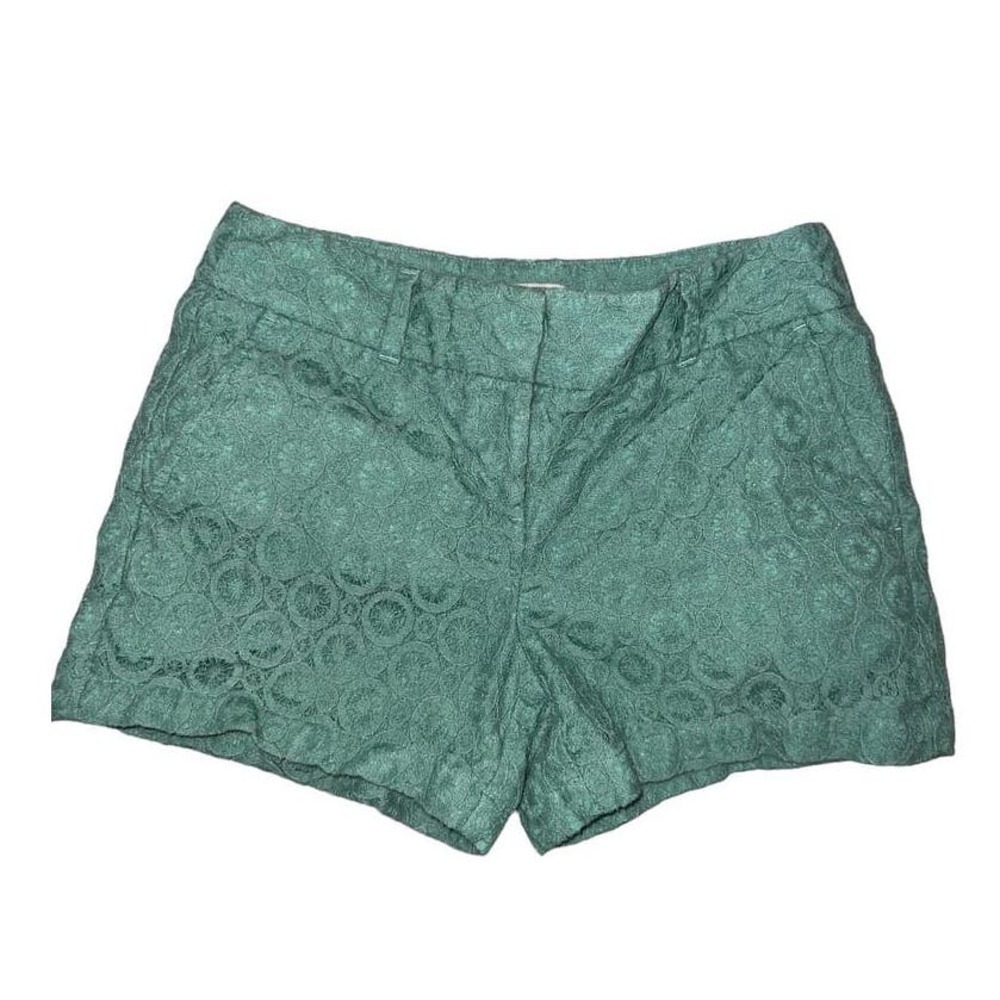 LOFT Seafoam Green Shorts Flat Front Mid-Rise Embroidered Lace Women Size 0
